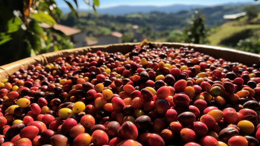 Cerises de café dans un bol dans la nature