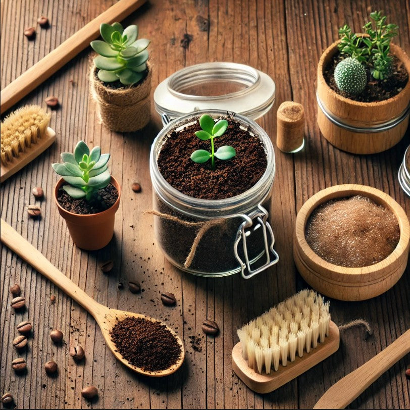 plantes dans du terreau marc de café